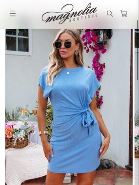 Blue Tie-Front Tunic Dress by Elan